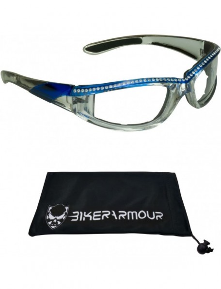 Sport Motorcycle Transition Glasses Women rhinestones - Blue Frame with Clear to Smoke Lens - CA180D5R90T $49.94