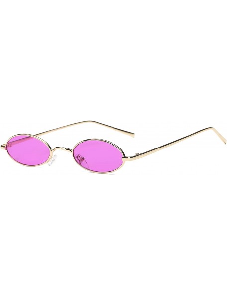 Oversized Slim Retro Vintage Metal Small Round Oval Sunglasses - Purple - CU18I9O0RQ0 $11.89