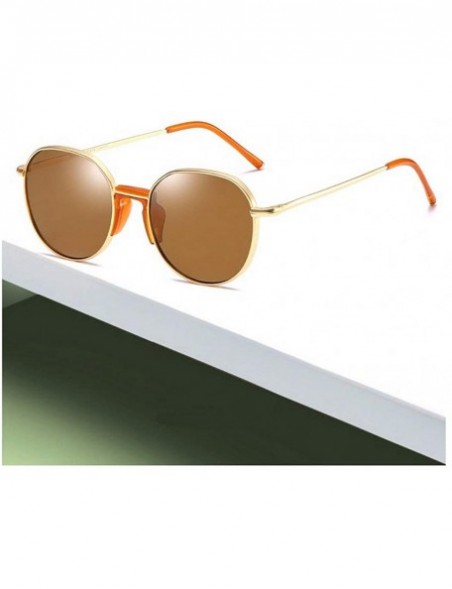 Round New fashion unisex retro metal round frame personality brand sunglasses with box UV400 - Brown - C318RYYYYCH $14.38