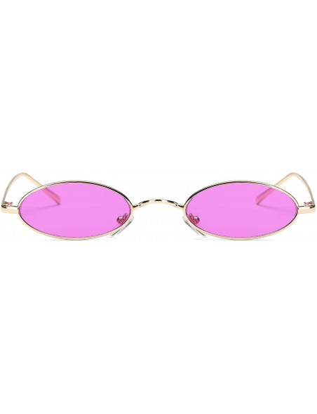 Oversized Slim Retro Vintage Metal Small Round Oval Sunglasses - Purple - CU18I9O0RQ0 $11.89