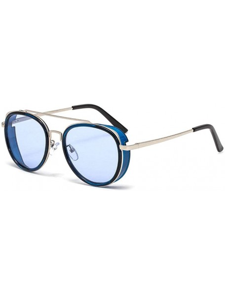 Square Retro Round Punk Sunglasses Men Women Fashion Metal Frame Mens Goggle Female Shades Glasses UV400 - Blue - C8193QC4XYL...