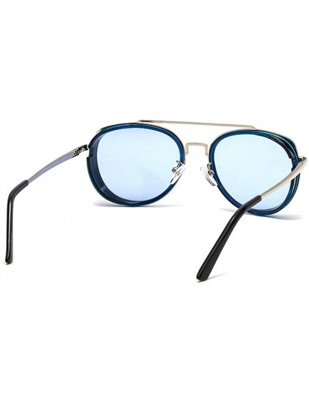 Square Retro Round Punk Sunglasses Men Women Fashion Metal Frame Mens Goggle Female Shades Glasses UV400 - Blue - C8193QC4XYL...
