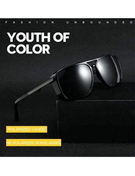 Square Fashion Polarized Sunglasses Men's Outdoor Windproof Sunglasses - Black C1 - CU1905LL2S0 $16.51