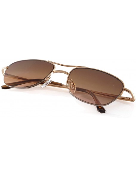 Rectangular Retro Chic Trend Semi-Rim Petite Oval Spring Hinge Sunglasses A254 - Brown - CU18O29S5S2 $11.86