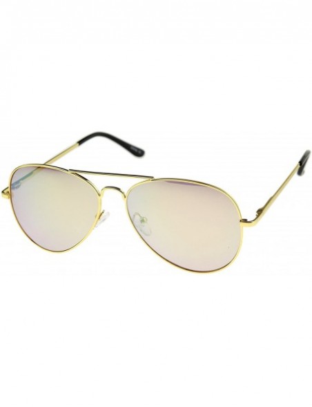 Aviator Premium Full Mirrored Aviator Sunglasses w/Flash Mirror Lens - Gold / Pink - CU11MOMN67N $8.97