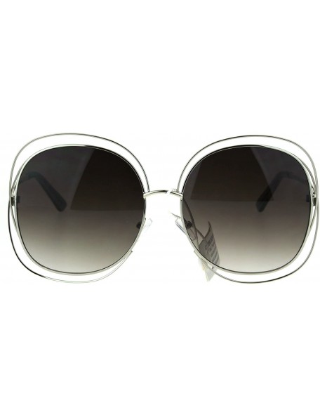 Butterfly Womens Scribble Multi Wire Rim Oversize Gradient Butterfly Diva Sunglasses - Silver Grey Smoke - CI17AZMC922 $17.57