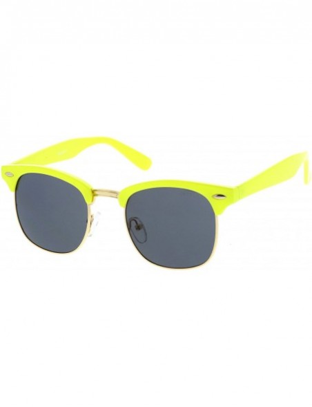 Wayfarer Premium Half Frame Metal Rivets Horn Rimmed Sunglasses 50mm - Yellow-gold / Smoke - C212O0U7ROY $9.30