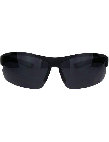 Sport Mens Minimal Baseball Half Rim Warp Around Sport Plastic Sunglasses - All Black - CA18QQGWRSS $10.00
