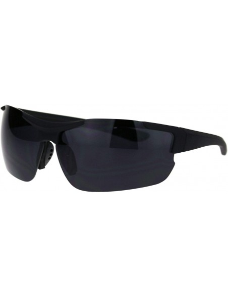 Sport Mens Minimal Baseball Half Rim Warp Around Sport Plastic Sunglasses - All Black - CA18QQGWRSS $10.00