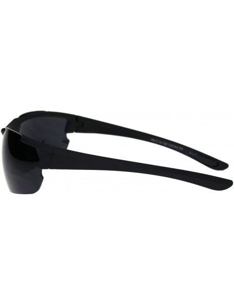 Sport Mens Minimal Baseball Half Rim Warp Around Sport Plastic Sunglasses - All Black - CA18QQGWRSS $10.00