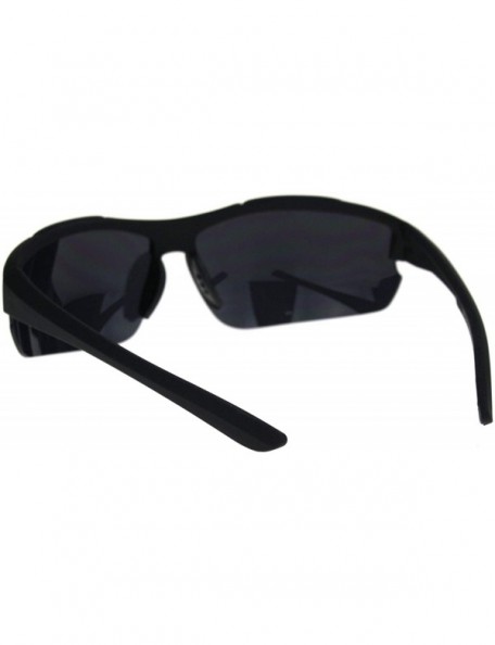 Sport Mens Minimal Baseball Half Rim Warp Around Sport Plastic Sunglasses - All Black - CA18QQGWRSS $10.00