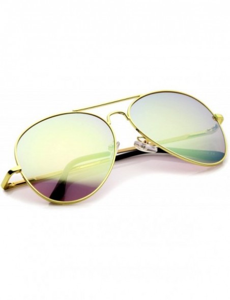 Aviator Premium Full Mirrored Aviator Sunglasses w/Flash Mirror Lens - Gold / Pink - CU11MOMN67N $8.97