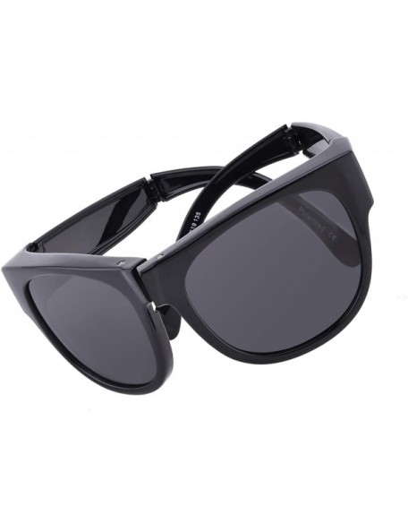Sport Polarized Oversized Folding Fit over Sunglasses Foldable Over Prescription Sunglasses for Men and Women - Black - C018W...
