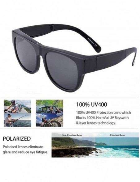 Sport Polarized Oversized Folding Fit over Sunglasses Foldable Over Prescription Sunglasses for Men and Women - Black - C018W...