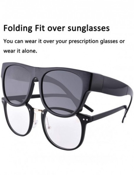 Sport Polarized Oversized Folding Fit over Sunglasses Foldable Over Prescription Sunglasses for Men and Women - Black - C018W...