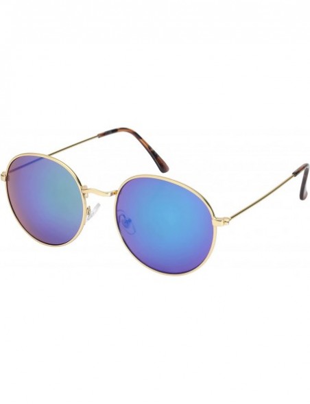 Round Round Metal Frame Sunglasses with Color Mirror Lens B5106-REV - Matte Gold - CP12GFHQA8X $12.86