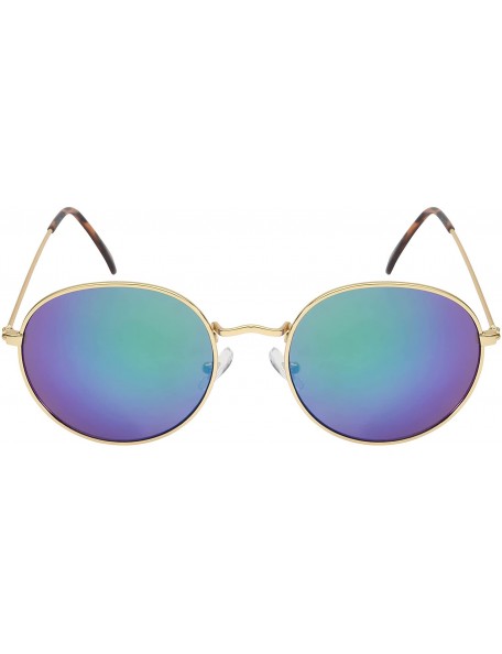 Round Round Metal Frame Sunglasses with Color Mirror Lens B5106-REV - Matte Gold - CP12GFHQA8X $12.86