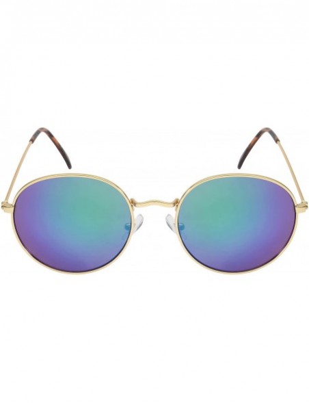 Round Round Metal Frame Sunglasses with Color Mirror Lens B5106-REV - Matte Gold - CP12GFHQA8X $12.86
