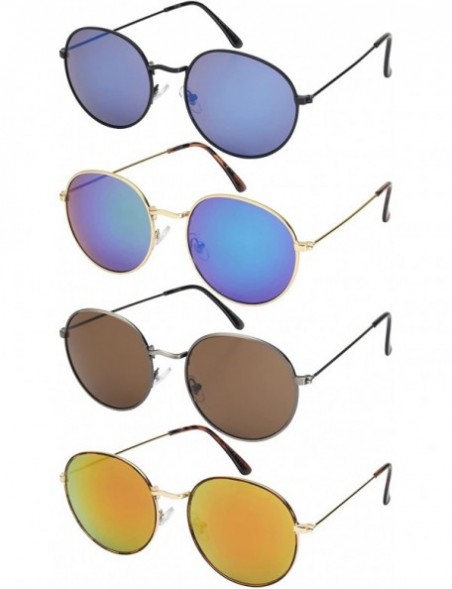 Round Round Metal Frame Sunglasses with Color Mirror Lens B5106-REV - Matte Gold - CP12GFHQA8X $12.86