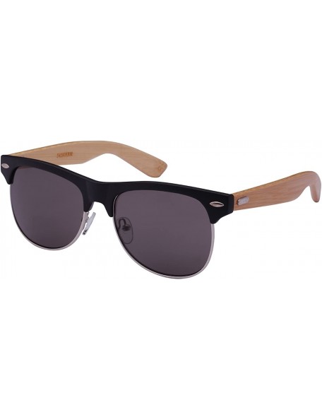 Square Retro Half Frame Horned Rim Bamboo Wood Sunglasses 540908BM-SD - Matte Black/Grey - CM124UM6NOH $9.97