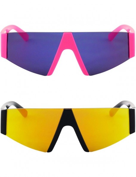 Semi-rimless Semi Rimless Neon Mirrored Shield Style Retro Fashion Flat Top Women and Men Sunglasses - CH18XEZNNO0 $21.65
