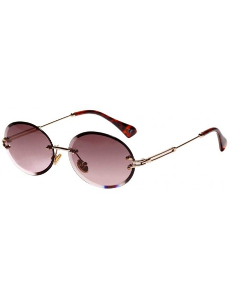 Rimless Women Small Oval Rimless Diamond Cutting Lens Sun Glasses Beach Travel Eyewear - Dark Purple - CZ190HS3RXN $9.45