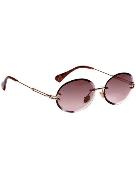 Rimless Women Small Oval Rimless Diamond Cutting Lens Sun Glasses Beach Travel Eyewear - Dark Purple - CZ190HS3RXN $9.45