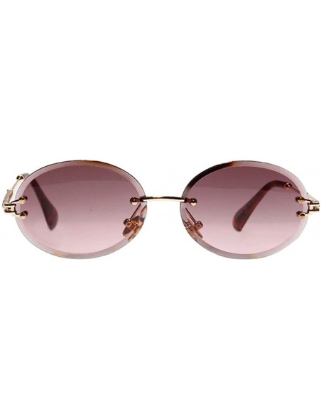 Rimless Women Small Oval Rimless Diamond Cutting Lens Sun Glasses Beach Travel Eyewear - Dark Purple - CZ190HS3RXN $9.45