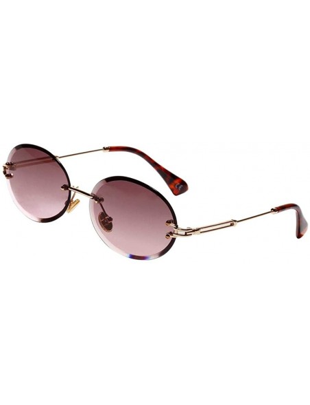 Rimless Women Small Oval Rimless Diamond Cutting Lens Sun Glasses Beach Travel Eyewear - Dark Purple - CZ190HS3RXN $9.45