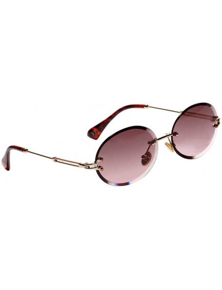 Rimless Women Small Oval Rimless Diamond Cutting Lens Sun Glasses Beach Travel Eyewear - Dark Purple - CZ190HS3RXN $9.45