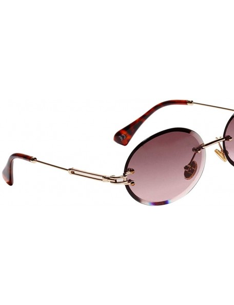 Rimless Women Small Oval Rimless Diamond Cutting Lens Sun Glasses Beach Travel Eyewear - Dark Purple - CZ190HS3RXN $9.45