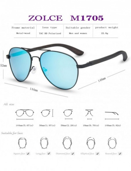 Aviator Aviator Sunglasses for Women Men Wood Handmade Classic Frame Polarized Sunglasses 100% UV Brown silver black blue - C...