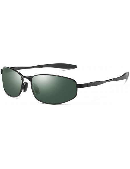 Sport Wrap Polarized Sunglasses Al-Mg Metal Temple Spring Hinged UV400 Protection - Black - CR18D82KC3Y $22.44