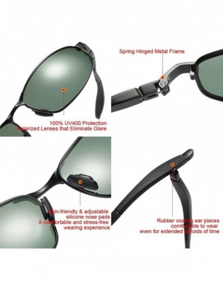 Sport Wrap Polarized Sunglasses Al-Mg Metal Temple Spring Hinged UV400 Protection - Black - CR18D82KC3Y $22.44