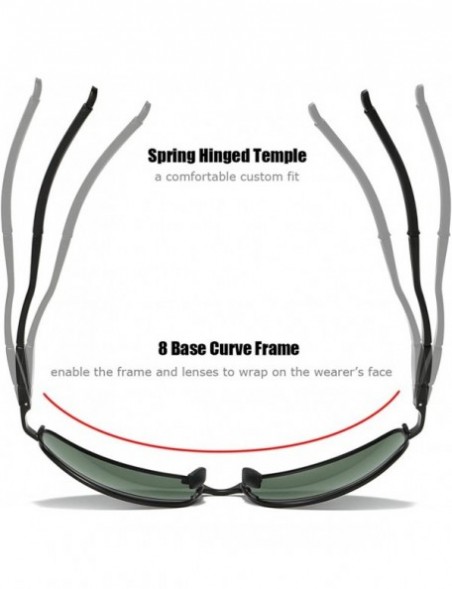 Sport Wrap Polarized Sunglasses Al-Mg Metal Temple Spring Hinged UV400 Protection - Black - CR18D82KC3Y $22.44