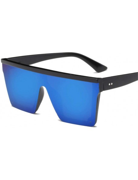 Square Male Flat Top Sunglasses Black Square UV400 Gradient Sun Glasses for Men Cool One Piece - Blue - CY194O76RCE $24.28