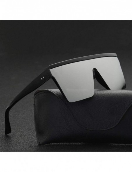 Square Male Flat Top Sunglasses Black Square UV400 Gradient Sun Glasses for Men Cool One Piece - Blue - CY194O76RCE $24.28