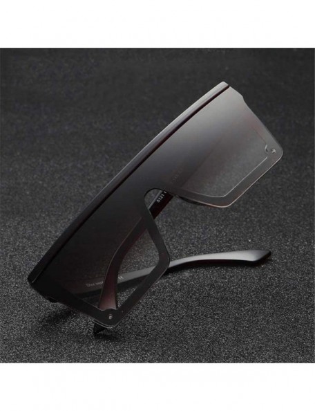 Square Male Flat Top Sunglasses Black Square UV400 Gradient Sun Glasses for Men Cool One Piece - Blue - CY194O76RCE $24.28