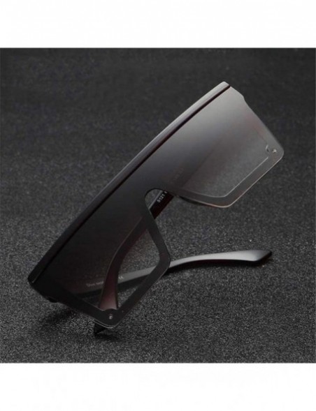 Square Male Flat Top Sunglasses Black Square UV400 Gradient Sun Glasses for Men Cool One Piece - Blue - CY194O76RCE $24.28