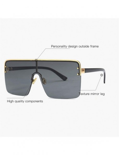 Rimless Oversized Sunglasses for Men Windproof Semi-rimless Women Sun Glasses Fashion - Full Black - CI18IS0I9DS $8.43