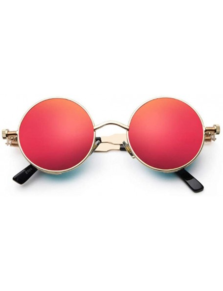 Round Women Vintage Steampunk UV400 Round Frame Reflective Sunglasses - Gold Frame Red Lens - CB18Q9TRUO4 $9.87