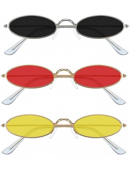 Goggle 3 Pieces Vintage Oval Sunglasses Metal Frame Oval Sunglasses Slender Candy Color Sunglasses - CS1922QYATQ $11.11