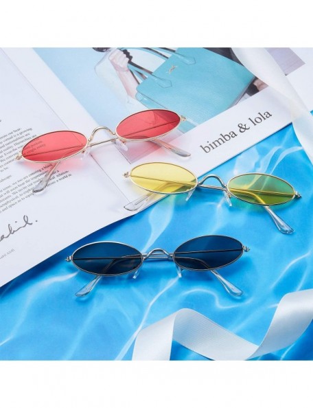 Goggle 3 Pieces Vintage Oval Sunglasses Metal Frame Oval Sunglasses Slender Candy Color Sunglasses - CS1922QYATQ $11.11