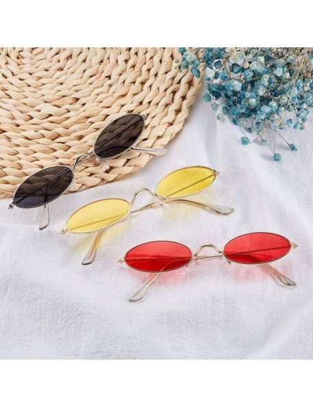 Goggle 3 Pieces Vintage Oval Sunglasses Metal Frame Oval Sunglasses Slender Candy Color Sunglasses - CS1922QYATQ $11.11