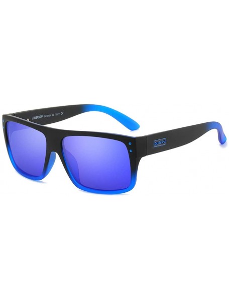 Rectangular Unisex Polarized Sunglasses UV Protection Retro Rectangular Sun Glasses For Men & Women D912 - Black&blue/Blue - ...