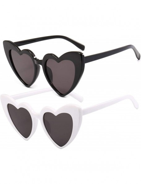 Cat Eye Heart Sunglasses for Women Retro Love Eyeglasses Vintage Cat Eye Glasses UV400 - B Black- White - C2196GRW72N $15.00