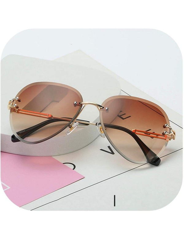 Goggle RimlSunglasses Women Er Sun Glasses Gradient Shades Cutting Lens Ladies FramelMetal Eyeglasses UV400 - Brown - C9198AI...