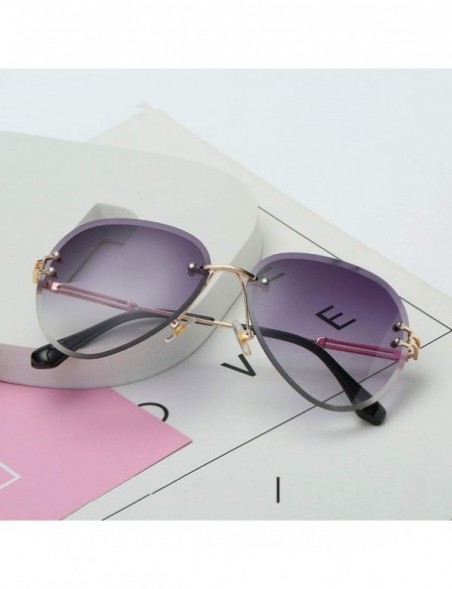 Goggle RimlSunglasses Women Er Sun Glasses Gradient Shades Cutting Lens Ladies FramelMetal Eyeglasses UV400 - Brown - C9198AI...