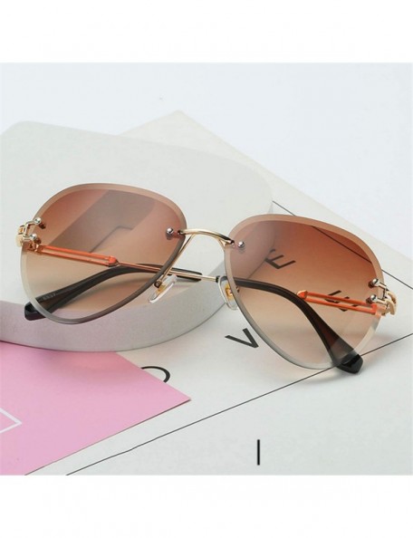 Goggle RimlSunglasses Women Er Sun Glasses Gradient Shades Cutting Lens Ladies FramelMetal Eyeglasses UV400 - Brown - C9198AI...