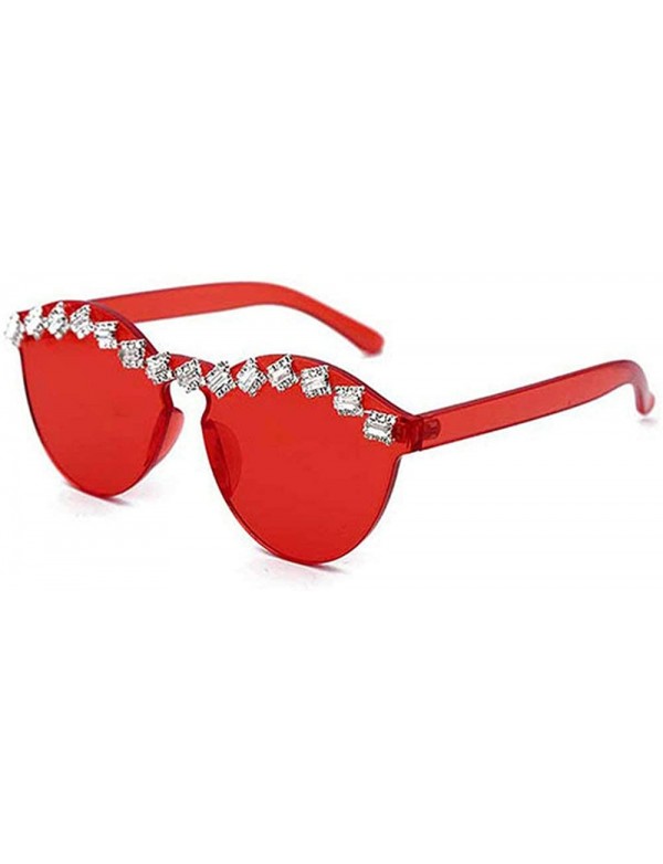 Oval Fashion Party Rhinestone Rimless One-Piece Candy Colored Lens Luxury Diamond Metal Hinge Cat Sunglasses - C018Y2OY3K9 $1...